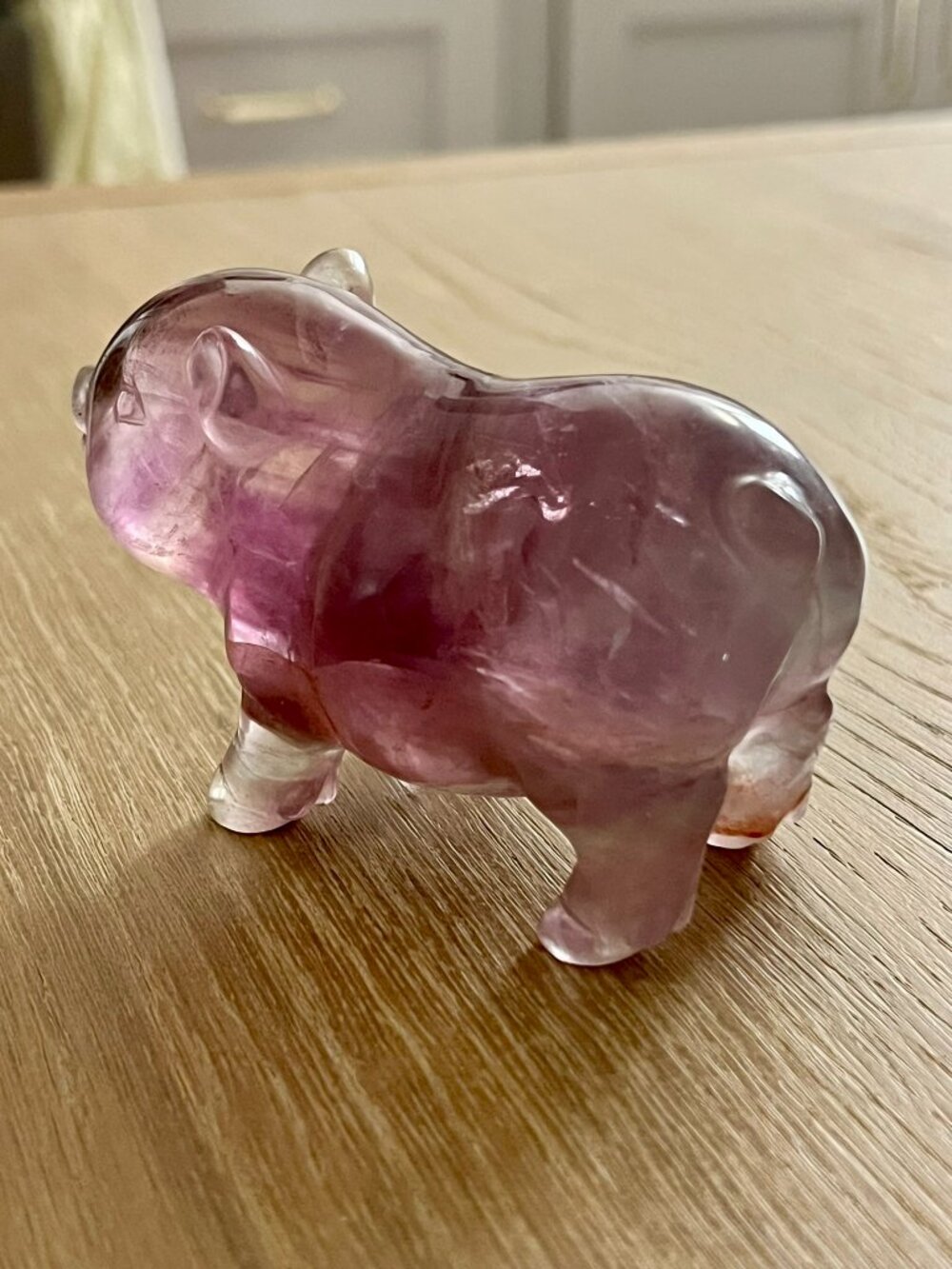 Hand-Carved Polished Fluorite Crystal Pig with Mud on His Face